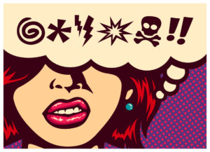 Dreams about Strangers: Royalty-free stock vector ID: 573523534 Pop art style comics panel angry woman grinding teeth with speech bubble and swear words symbols vector poster design illustration