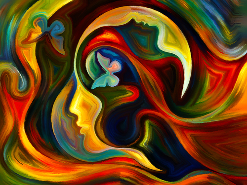 Dreams about Strangers: By agsandrew Royalty-free stock illustration ID: 241301026 Colors of the Mind series. Artistic abstraction composed of elements of human face, and colorful abstract shapes on the subject of mind, reason, thought, emotion and spirituality