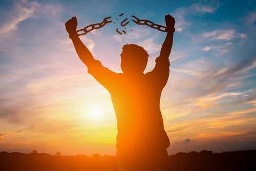 Dreams about strangers: y Moopixel Royalty-free stock photo ID: 631187453 Silhouette image of a businessman with broken chains in sunset.